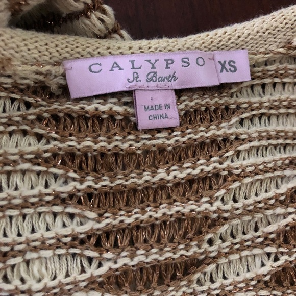 Calypso St. Barth Cream Gold long open cardigan - Picture 6 of 8